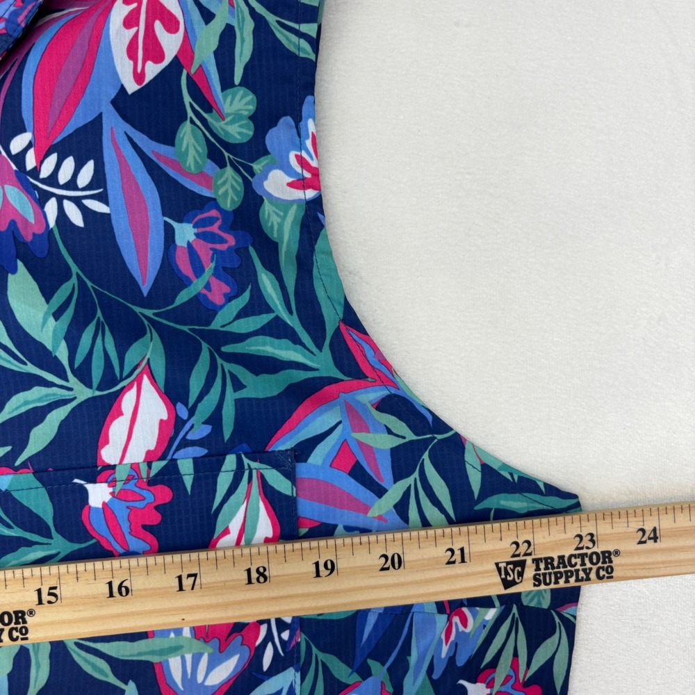 Reel Legends Mariner Shirt Dress Womens XL Navy Blue Tropical Floral Vented Back - Picture 5 of 8